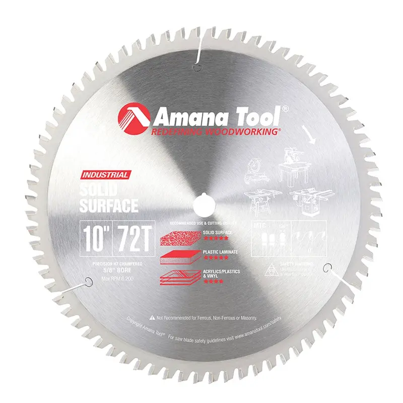 10″ 72-Tooth Solid Surface Saw Blade – Zero-Degree Hook – 5/8″ Arbor – M-TCG Grind