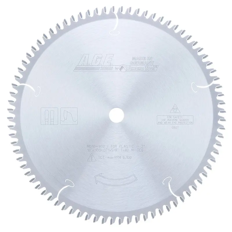 10″ 80-Tooth Plastic-Cutting Blade – 2° Hook, 5/8″ Arbor, M-TCG Design