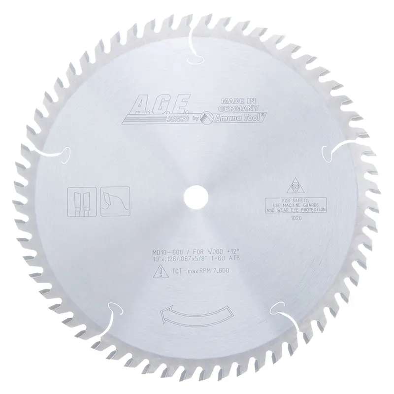 10″ General-Purpose Crosscut Blade – 60T ATB, 12° Hook, 5/8″ Arbor