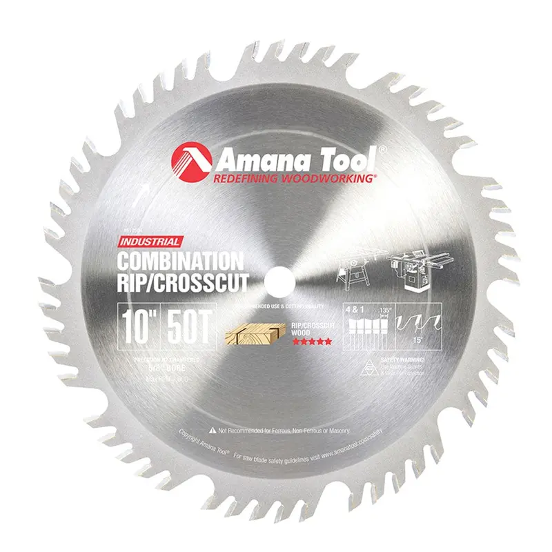 10-Inch 50-Tooth Combination Saw Blade – 4+1 Alternate Top Bevel, 15° Hook, 5/8″ Arbor