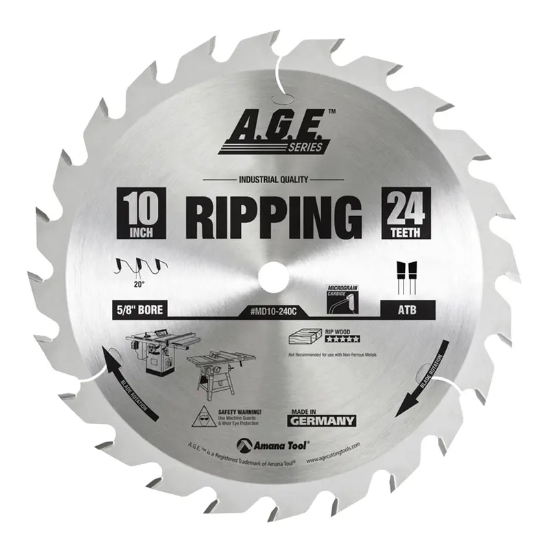 10″ Ripping Blade for Solid Wood – 24T ATB, 20° Hook, 5/8″ Arbor