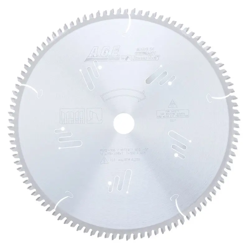 12-Inch 100-Tooth Heavy Miter Blade – 4+1 ATB Pattern, -5° Hook Angle, 1-Inch Arbor