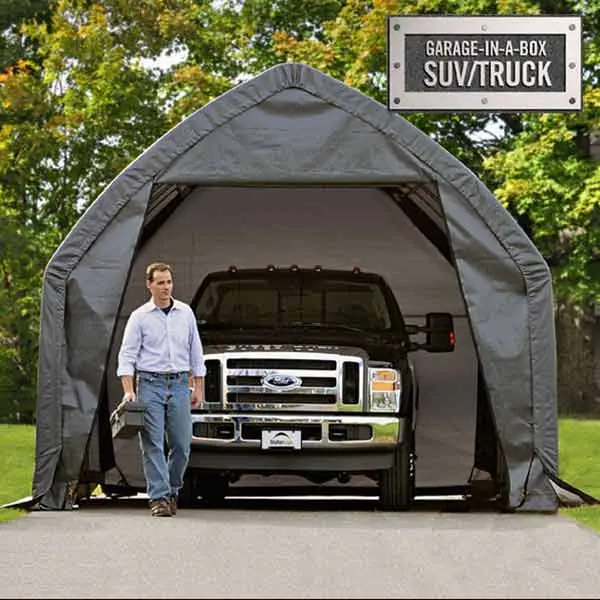 13×20×12 ft Peak-Roof SUV/Truck Garage Kit – Gray Prefab Structure