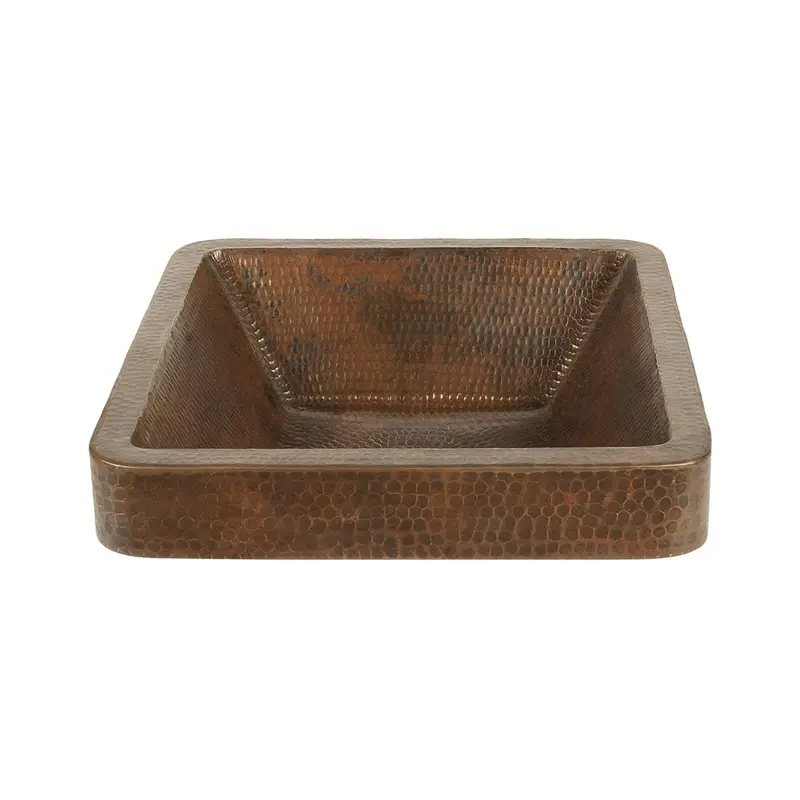 15″ Square Hammered Copper Vessel Sink with Skirted Design