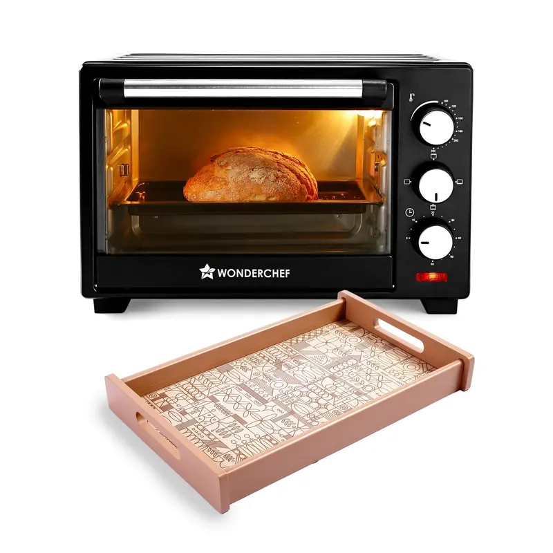 19L OTG + Handcrafted Wooden Tray Gift Set – Precision Baking & Roasting, 60-Min Timer, 250°C Max Temp, Heat-Resistant Window, Crumb Tray, 2-Year Warranty