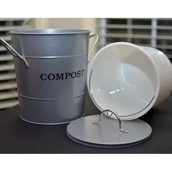 2-in-1 Silver Kitchen Compost Bin – Model CPBS04