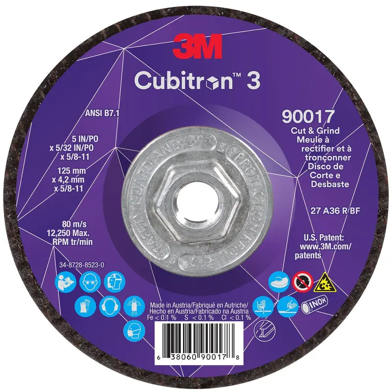 3M Cubitron II 3 Cut & Grind Wheel – 5″ Diameter, 5/32″ Thickness, 36+ Premium Grit