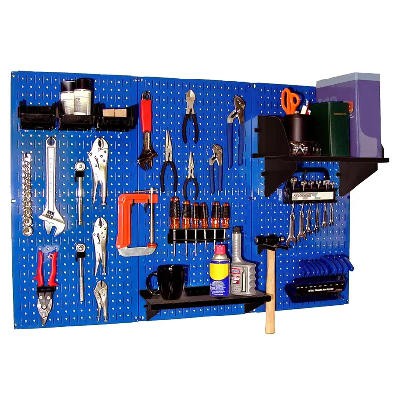 4-Foot Blue Metal Pegboard Tool Storage Kit with Black Accessories