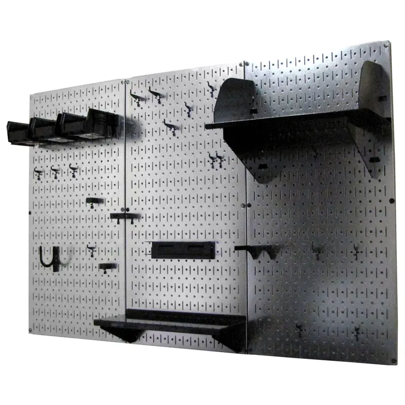 4-Foot Galvanized Metal Pegboard Tool Storage Kit with Black Accessories