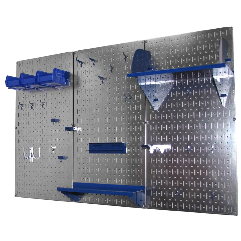 4-Foot Galvanized Metal Pegboard Tool Storage Kit with Blue Hardware