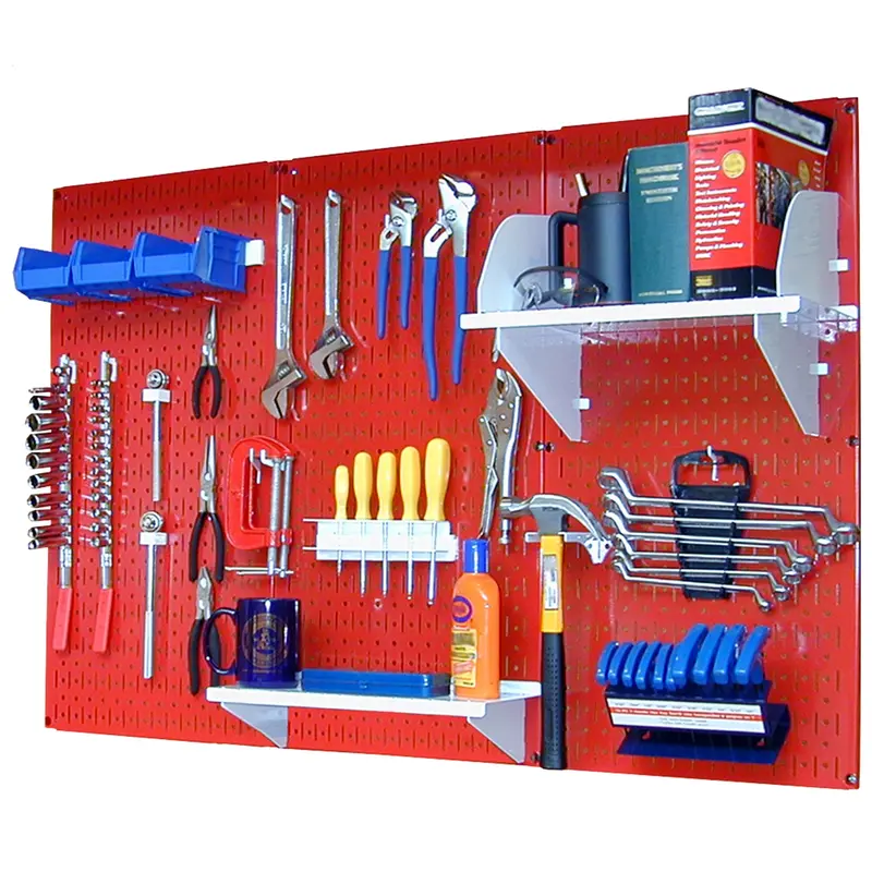 4-Foot Red Metal Pegboard Kit – Contrasting White Accessory Set