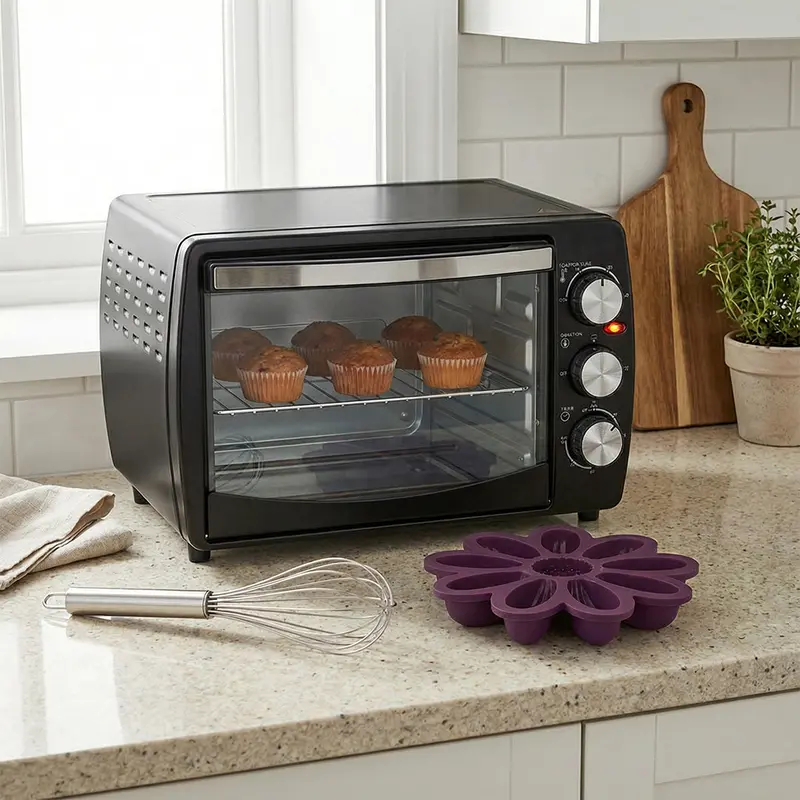 Baking Enthusiast Kit: 19L OTG Oven, Stainless Steel Whisk, and Silicone Daisy Cake Molds