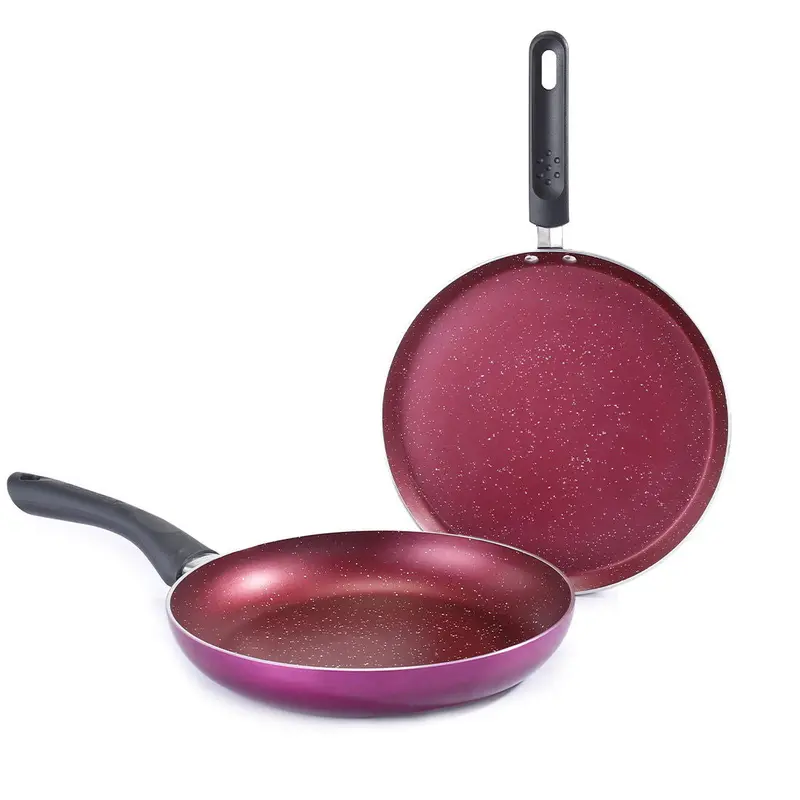Bandhan 2-Piece Non-Stick Cookware Set – Dosa Tawa & Fry Pan in Vibrant Red/Purple; PFOA-Free Coating, Pure Aluminium Base, All-Stove Friendly, 2-Year Protection
