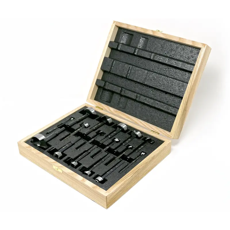 Black Shark Forstner Bit Set – 16-Piece (Imperial & Metric) – Wooden Box Included