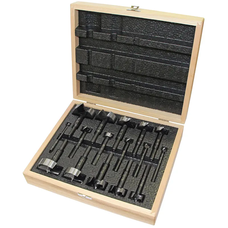 Black Shark Forstner Bit Set – 16-Piece (Imperial Only) – Wooden Box Included