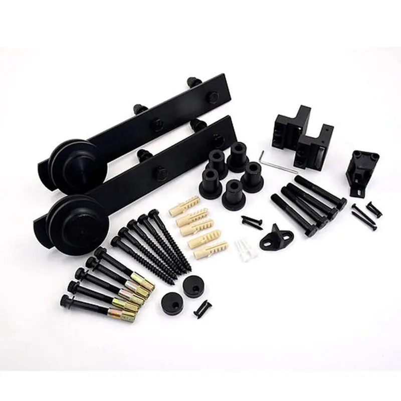 Black Straight Strap Barn Door Hardware Kit — 6’6″ Rail