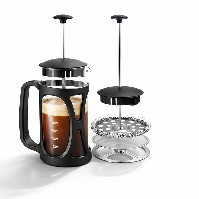 Borosilicate Glass French Press Coffee Maker – 350ml, 4-Layer Filtration, Quick 3-Minute Brew
