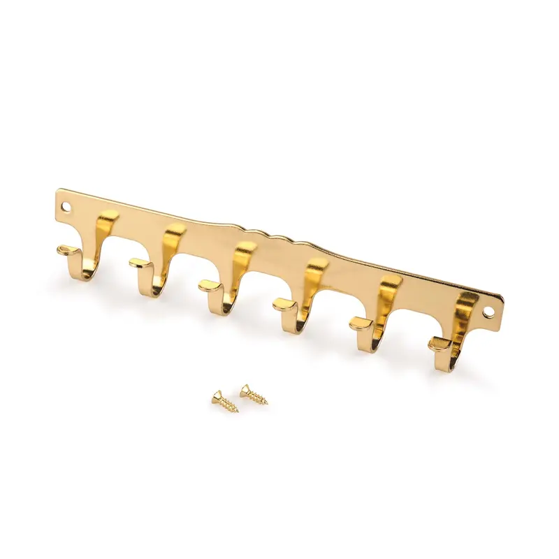 Brass-Plated 6-Hook Wall-Mount Strip for Tools or Accessories