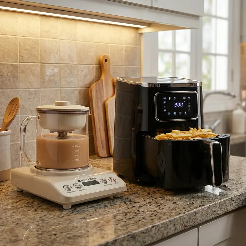 Chai Nashta Combo – Chai Magic Automatic Tea & Cappuccino Maker + Platinum 5L Digital Air Fryer