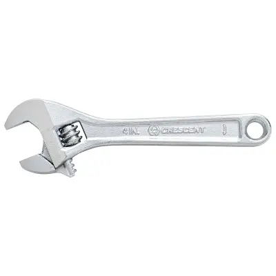 Chrome-Plated Adjustable Wrench — 8″ Overall Length, 1-1/8″ Max Opening