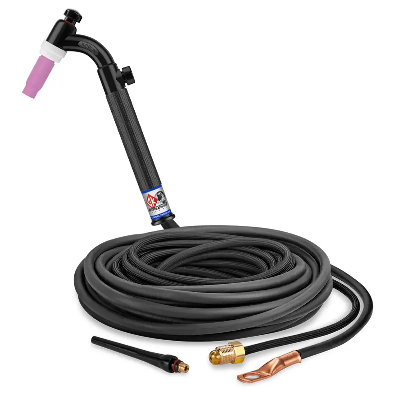 CK Worldwide TL2125VNSF FX – 200A Gas-Cooled Flex-Head TIG Torch with Flow Control Valve, 12.5-Foot Super-Flex Cable