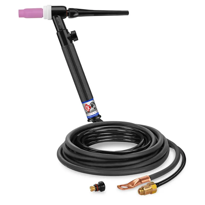 CK Worldwide TL26V-12-2 RG – 200A Gas-Cooled Rigid-Head TIG Torch with Flow Control Valve, 12.5-Foot Standard Cable
