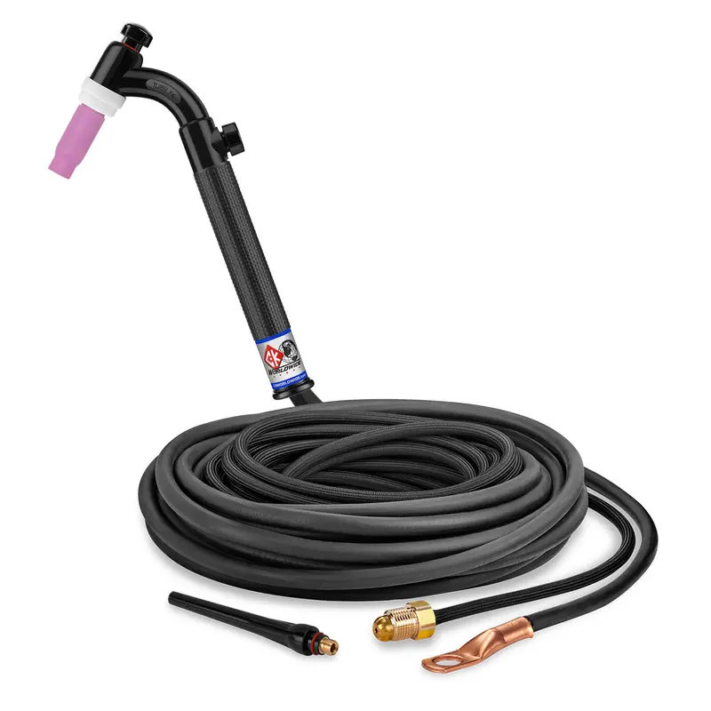 CK Worldwide TL26V-25-2SF FX – 200A Gas-Cooled Flex-Head TIG Torch with Flow Control Valve, 25-Foot Superflex Cable