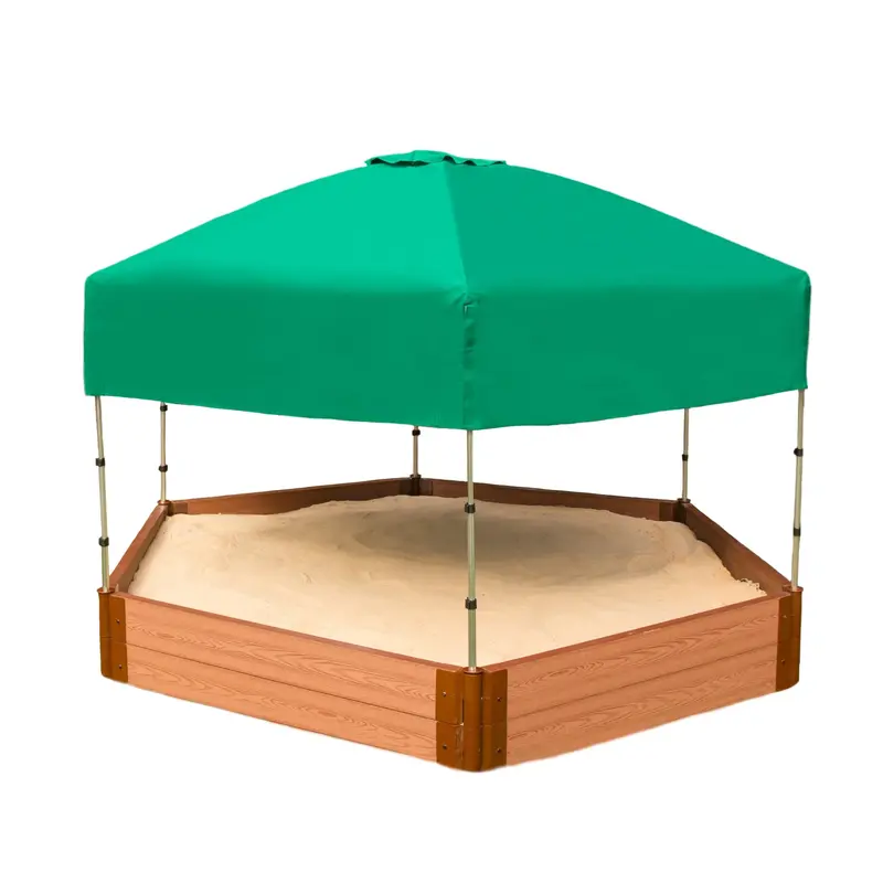 Classic Sienna Hexagon Sandbox Kit with Telescoping Canopy – 7′ x 8′ x 11″, 2″ Profile Composite