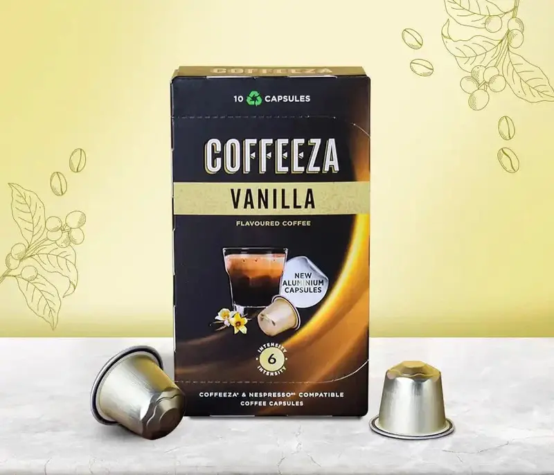 Coffeeza Vanilla Flavoured Aluminium Coffee Capsules – Smooth, Aromatic Arabica in Pod Form