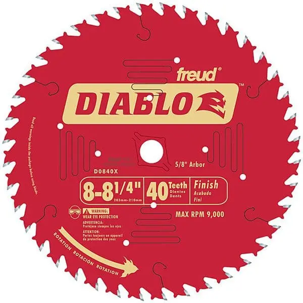 Diablo D0840X Finishing Circular Saw Blade – 8-1/4″, 40-Tooth ATB, 5/8″ Arbor