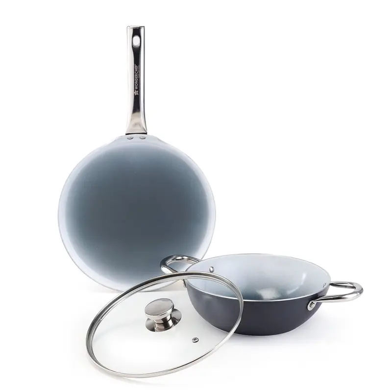 Eco-Glide Ceramic Cookware Set – 24cm Kadhai + 28cm Dosa Tawa, PFOA-Free & Induction-Safe