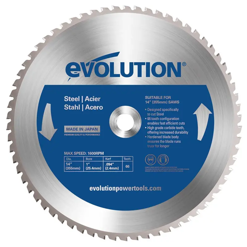 Evolution 14″ Steel-Cut Saw Blade — Designed for Ferrous Metals