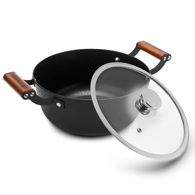 Ferro Light Cast Iron Casserole with Glass Lid – 24cm Oven-Safe, Chemical-Free, Ergonomic Wood Handle