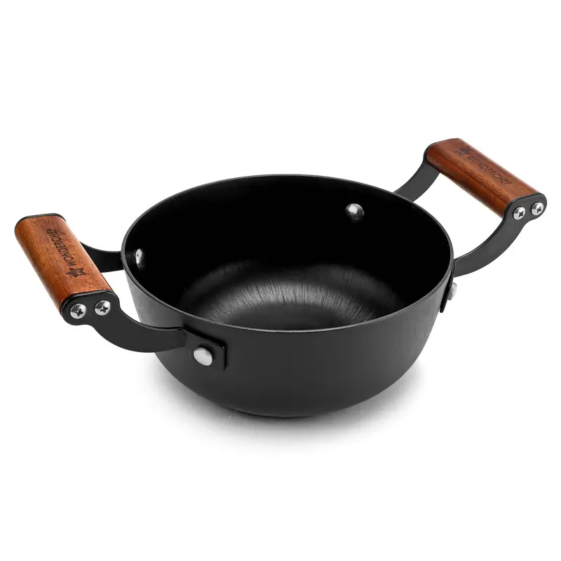 Ferro Light Cast Iron Deep Kadhai – 20cm Induction-Ready, Pre-Seasoned, Eco-Friendly, Cool-Touch Handle