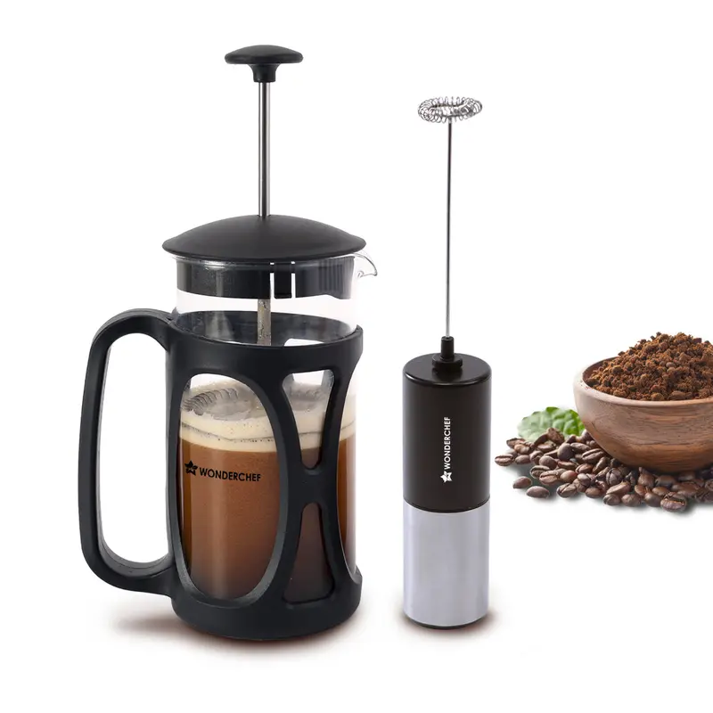 French Press & Milk Frother Gift Set – Fast 3-Min Brew, Borosilicate Carafe, Rechargeable Frother for Lattes & Hot Chocolate