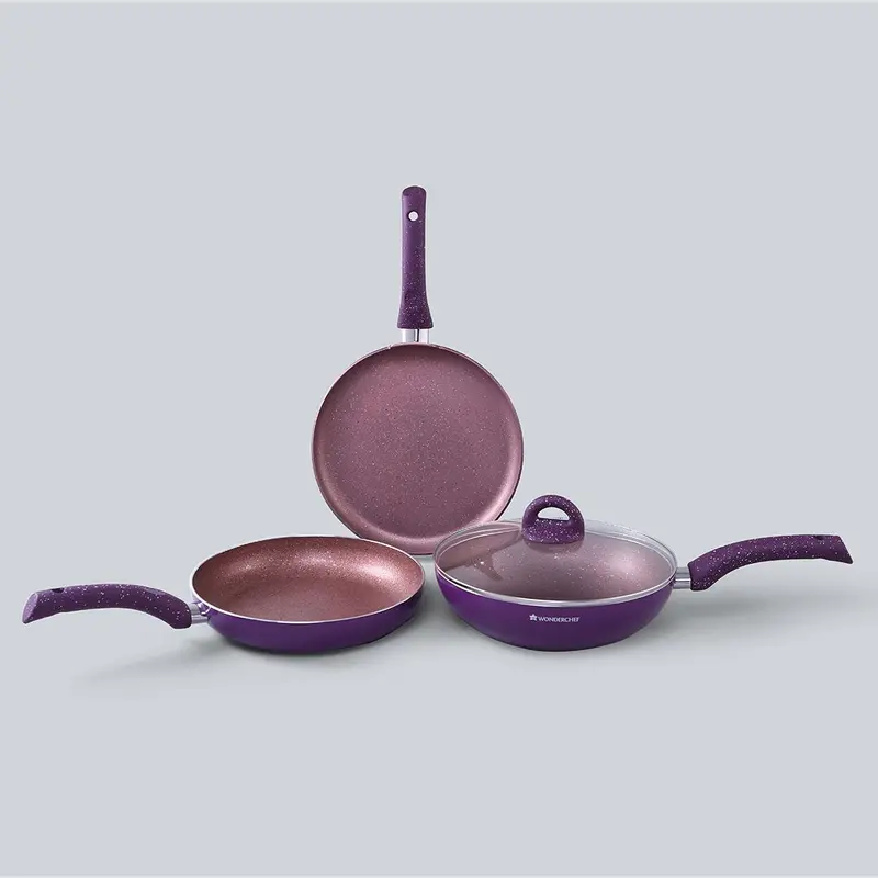 Granite 4-Piece Purple Non-Stick Cookware Set – Soft-Touch Handles, PFOA-Free Induction Range
