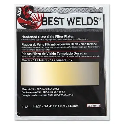 Hardened Gold-Coated Glass Filter Plate (SH12), 4.5″ × 5.25″, Gold Shade 12