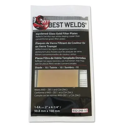 Hardened Gold-Coated Glass Filter Plate – Shade 10, 2 in × 4.25 in Dimensions