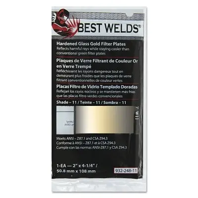 Hardened Gold-Coated Glass Filter Plate – Shade 11, 2 in × 4.25 in Dimensions