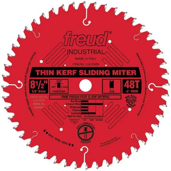 LU91R008 Sliding Compound Miter Saw Blade — 8-1/2″, 48-Tooth ATB, 5/8″ Arbor