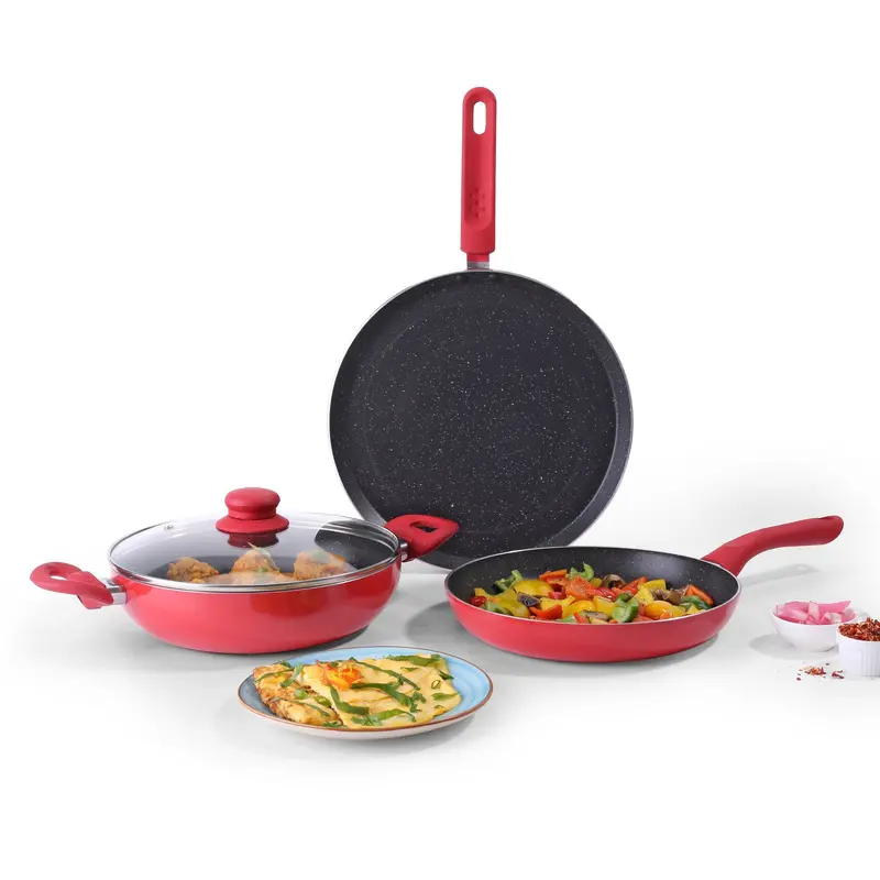 Milano 4-Piece Non-Stick Cookware Set – Includes Dosa Tawa, Fry Pan & Kadhai; PFOA-Free, Dishwasher-Safe & Energy Efficient