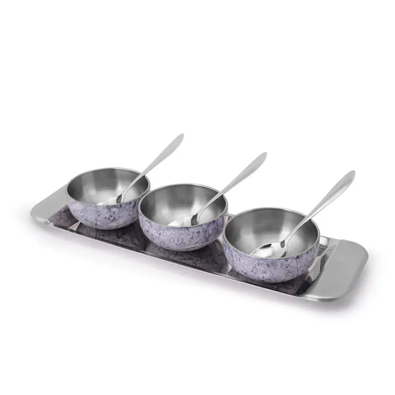 Modena 7-Piece Coloured Condiment Serving Set – 3 Bowls + 3 Spoons + Tray, Festive-Friendly Design for Chutneys, Dry Fruits & Pickles