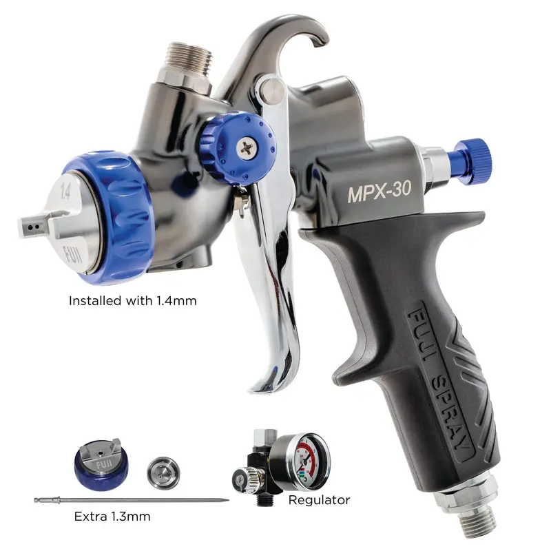 MPX-30 Gravity Feed Spray Gun – 1.4mm Nozzle, Cupless Configuration with Extra 1.3mm Nozzle Kit