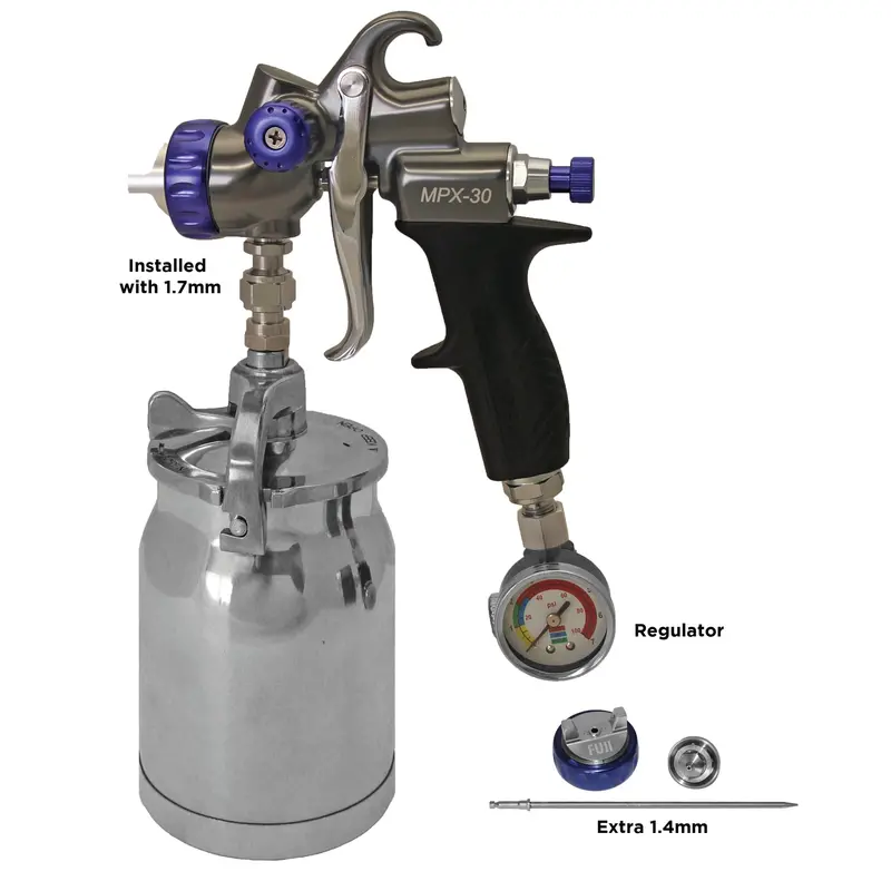 MPX-30 Siphon Spray Gun – 1.7mm Nozzle, Includes 1-Quart Cup & Bonus 1.4mm Nozzle Kit
