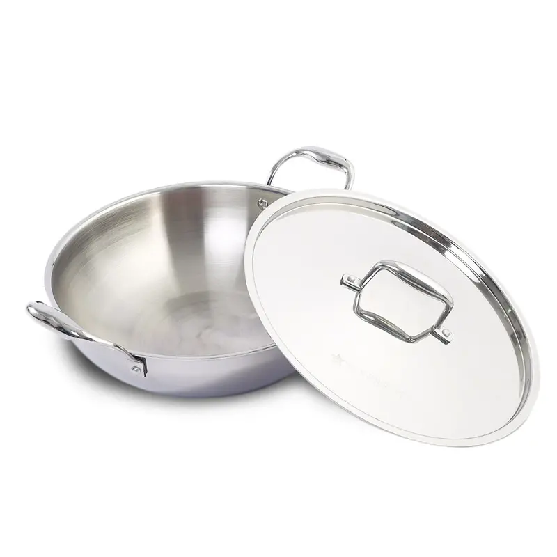 Nigella 24cm Tri-Ply Kadhai with Lid – 2.2L Stainless Steel Deep Fry Pan, Induction-Ready & Riveted Handle