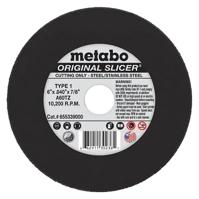 Original Slicer Cutting Wheel – Type 1, 6″ Diameter × 0.040″ Thick, 60 Grit Aluminum Oxide