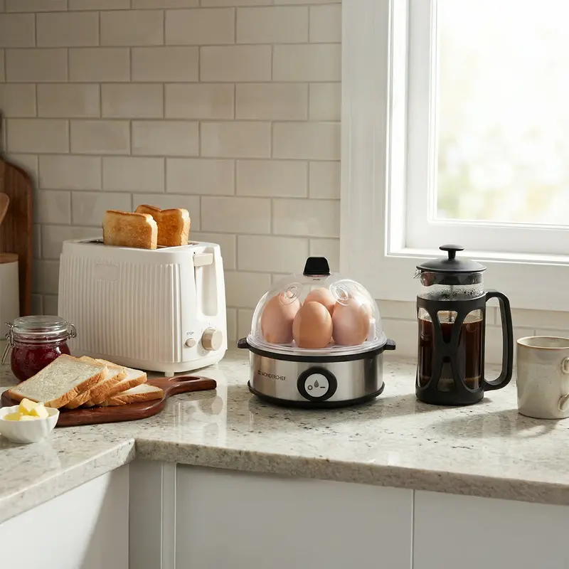 Quick Start Breakfast Pack: Instant Egg Boiler and 2-Slice Pop-Up Toaster with Lid