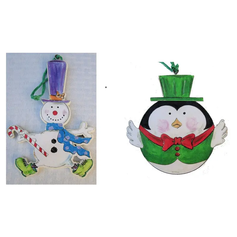 Snowman and Penguin Holiday Ornament Pattern – Scroll Saw Template & Visual