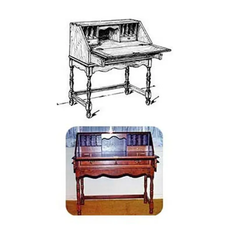 Spindle-Leg Drop-Front Desk Plan – Elegant Traditional Blueprint