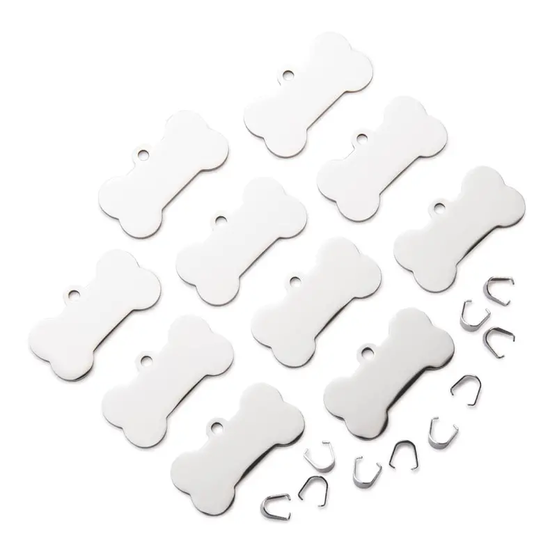 Stainless Steel Bone-Shaped Dog Tag Set – Engravable, 10-Pack